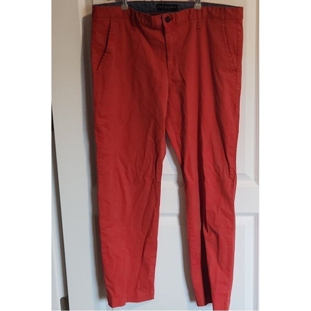 U.S. Polo‎ Orange Flat Front Chinos Khakis 36x30 Embroidered Logo Cotton Stretch